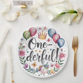 Einfärbige Wasserfarbe Einhorn Geburtstag Pappteller