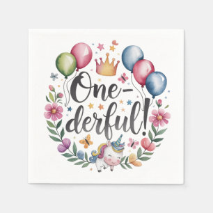 Einfärbige Wasserfarbe Einhorn Geburtstag Serviette