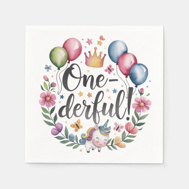 Einfärbige Wasserfarbe Einhorn Geburtstag Serviette (Vorderseite)