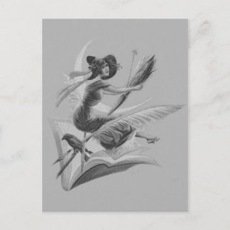 Einfarbiger Hexe-Raben-Halbmond-Mond Postkarte