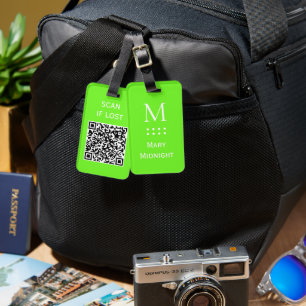 Einfarbiger QR-Code-Scan bei Verlust Neon-Grün Gepäckanhänger