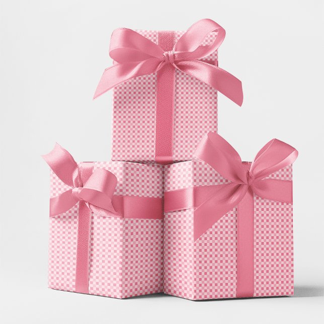 Einfarbiger Rosa Kleiner Gingham-Karo Geschenkpapier (Monotone Pink Small Gingham Check Wrapping Paper)