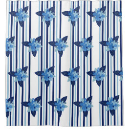 Einfarbiges blaues Muster des eleganten Blumenstre Duschvorhang