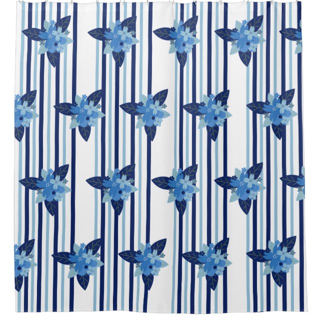 Einfarbiges blaues Muster des eleganten Blumenstre Duschvorhang (Vorderseite)
