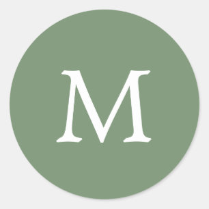 Einfarbiges Garten-Grün-Monogramm-Hochzeit Runder Aufkleber