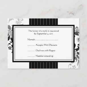 Einfarbiges Hochzeitband Schwarz/Weiß - klein RSVP Karte