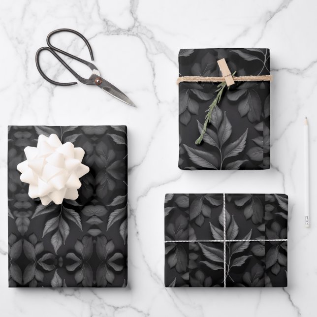 Einfarbiges Leaf Elegance Wrapping Paper Geschenkpapier Set (Vorderseite)