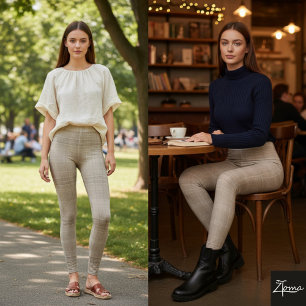 Einfarbiges Taupe-Karomuster mit horizontaler Text Leggings