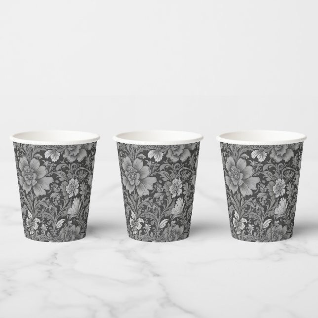 Einfarbiges Vintage-Blumenmuster  Pappbecher (Multi)