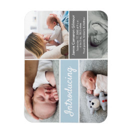 Einführung Baby Boy Foto Collage modern blau Magnet
