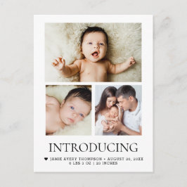 Einführung Baby Custom 3 Fotos Modernes Herz Postkarte