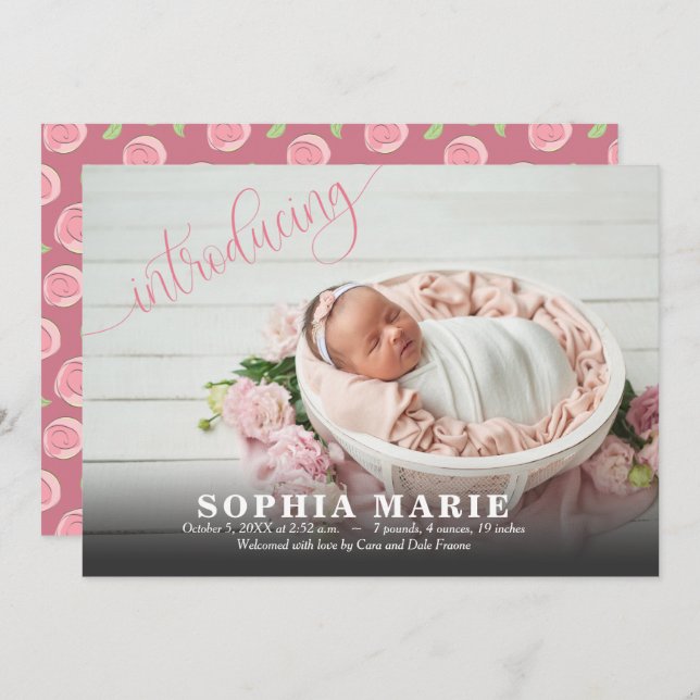 Einführung Baby Foto Rosa Geburtshinweise (Vorne/Hinten)