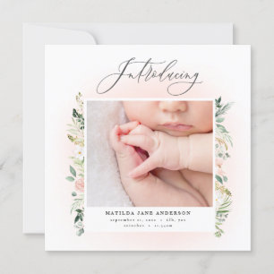 Einführung der Blütenblüte Rosa Blütengeburt Foto Ankündigung