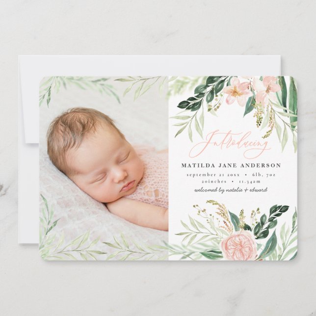 Einführung der Blütenblüte Rosa Blütengeburt Foto Ankündigung (Vorderseite)