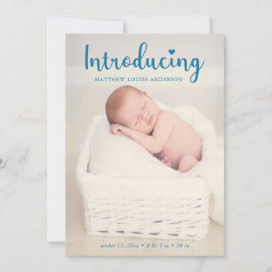 Einführung der Handschrift Blue Baby Boy Elegant Ankündigung