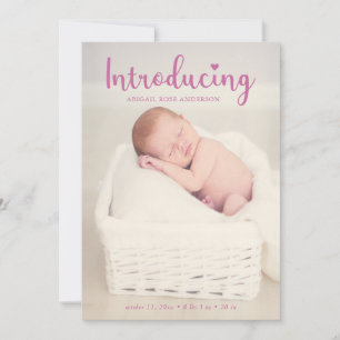 Einführung der Handschrift Pink Baby Girl Elegant Ankündigung