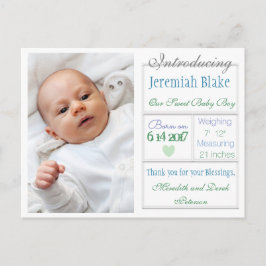 Einführung der neuen Baby Boy Ankündigung Postkart