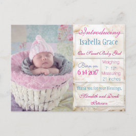 Einführung der neuen Baby Girl Ankündigung Postcar