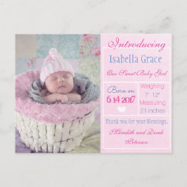 Einführung der neuen Baby Girl Ankündigung Postcar
