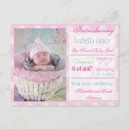 Einführung der neuen Baby Girl Ankündigung Postcar