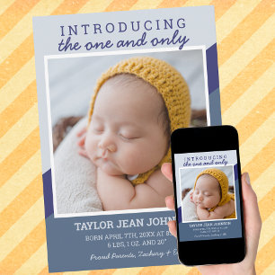 Einführung des Retro Blue Baby Boy Fotos Ankündigung