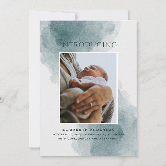 Einführung. Elegante Aquarellblütengeburt Ankündigung (Vorderseite)