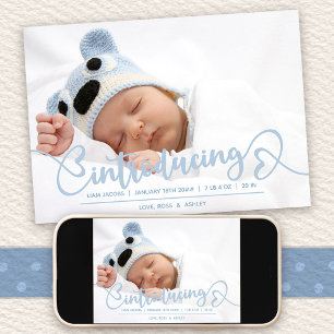 Einführung in Blue Heart Script Baby-Foto-Geburt Ankündigung