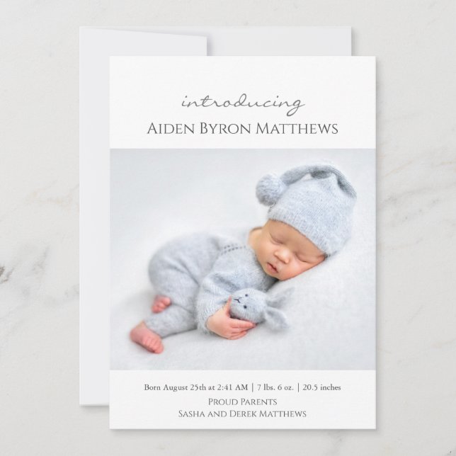Einführung in Ihr neues Baby Custom Foto mit Info Ankündigung (Vorderseite)
