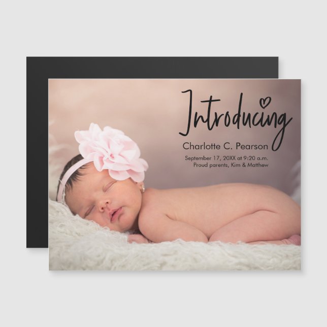 Einführung von Chic Custom Baby Foto Name Magneteinladung (Vorne/Hinten)