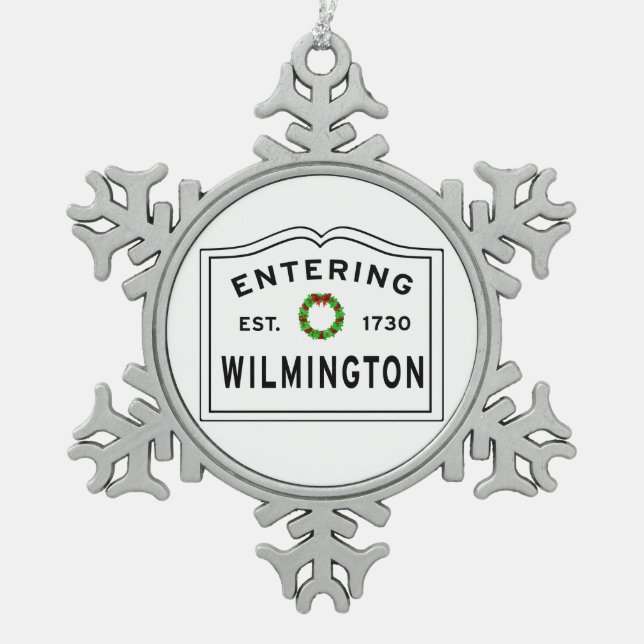Eingang Massachusetts Stadt Wilmington Schneeflocken Zinn-Ornament (Vorderseite)