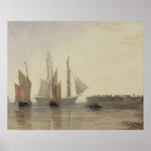 Eingang zu Calais-Hafen, 1829 (w/c, Stift u. Poster