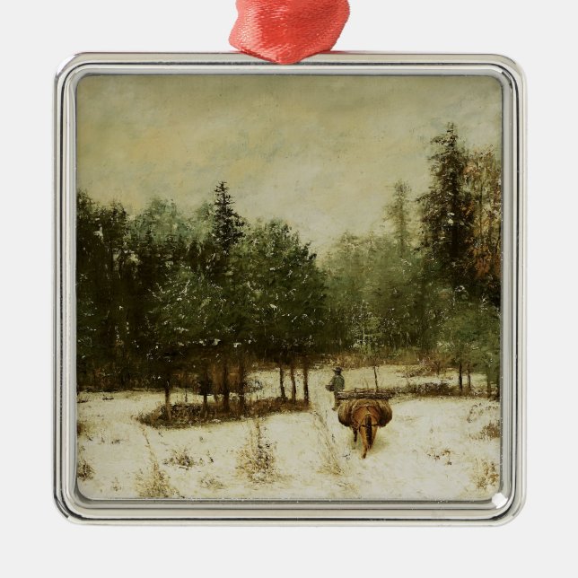 Eingang zum Wald im Winter Silbernes Ornament (Vorne)