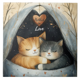 Eingebettet in die Liebe Kitty Cat Cuddles Illustr Fliese