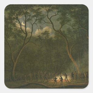 Eingeborenes Coroboree in Van Diemens Land Quadratischer Aufkleber