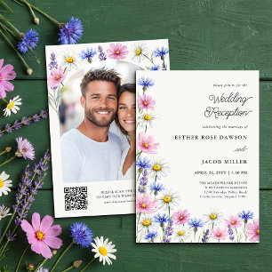 Eingedrückter Wildblumen-Hochzeitsempfang Foto QR- Einladung