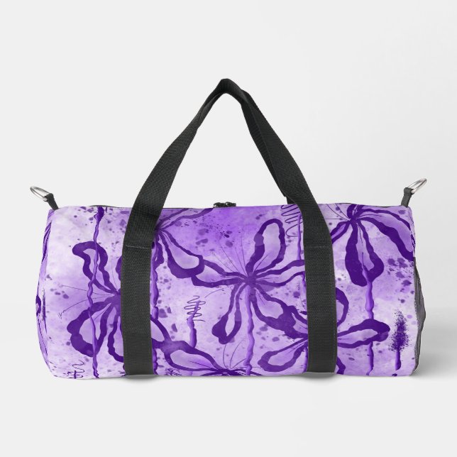 Eingeklebte Lilien - Lila Duffle Bag (Vorderseite)