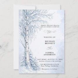 Eingeladene zur Winterhochzeit mit gefrorenem Birk Einladung