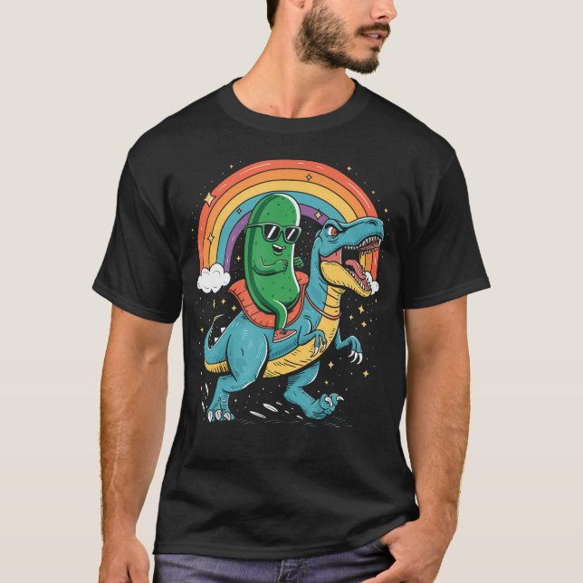 Eingelegter Dinosaurier beim Reiten T-Shirt (Vorderseite)