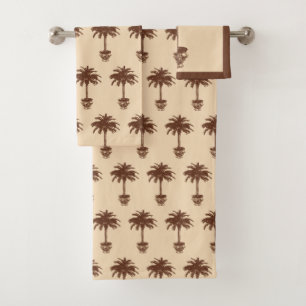 Eingemachte Palme - dunkles Braun und Tan Badhandtuch Set
