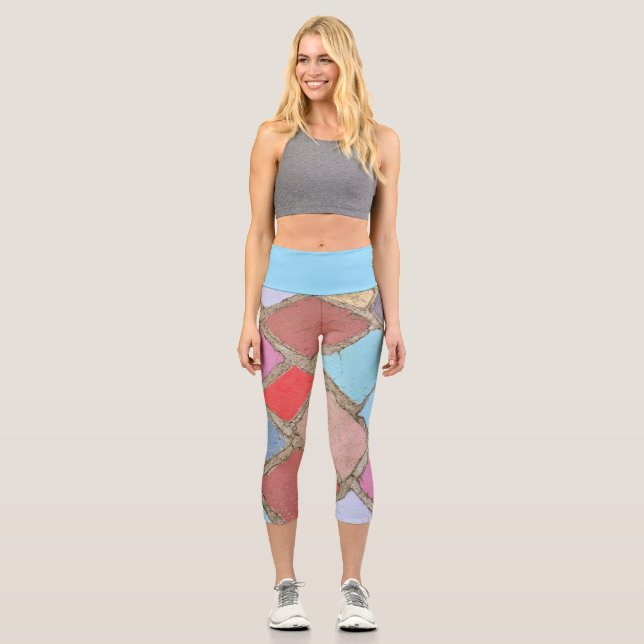 eingeprägte Blätter Capri Leggings (Vorderseite)