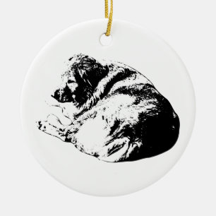 Eingeringelter Hund-Tintenakzent leuchtet auf fest Keramik Ornament