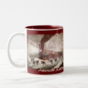 Eingeschneiter Zug Vintage-Kaffeetassen Zweifarbige Tasse
