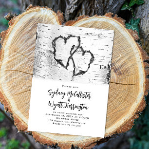 Eingeschnittene Herzen Weiße Birkenrinden-Hochzeit Einladung