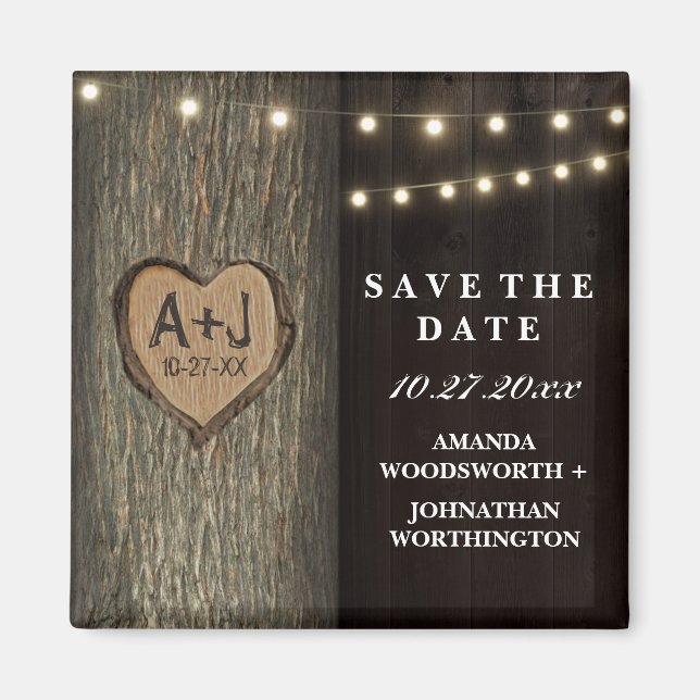 Eingeschnittene Initialen Alte Eiche Hochzeit Term Magnet (Vorne)
