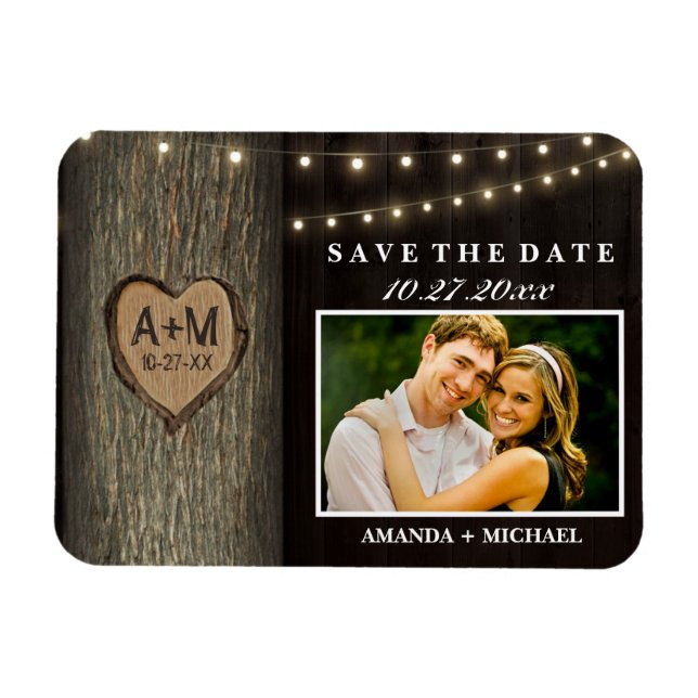 Eingeschnittene Initialen Alte Eiche Hochzeit Term Magnet (Horizontal)