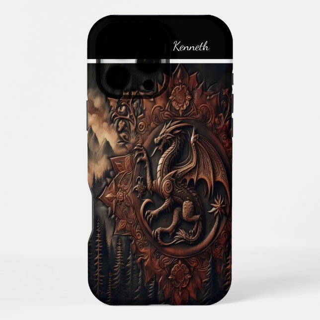 Eingeschnittener Drache auf Berggipfel iPhone Hülle (Rückseite)