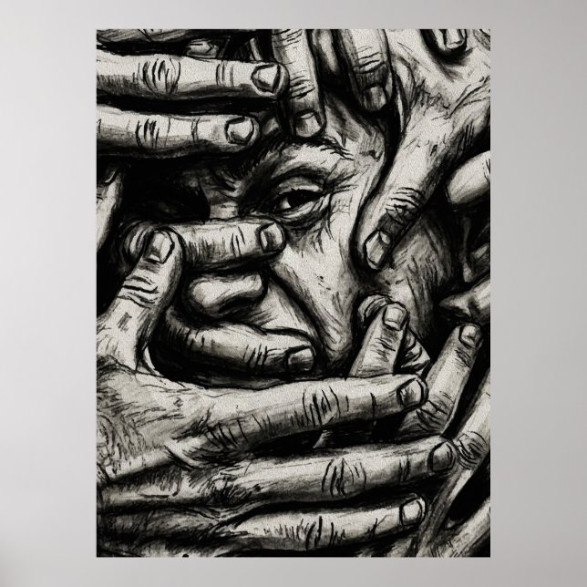 Eingesperrte Gedanken – Kohlestifte Schwarz und We Poster (Vorne)