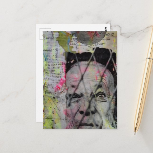 eingesperrter Mann Retro-Junk-Journal Mixed-Media- Postkarte (Vorderseite/Rückseite Beispiel)