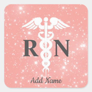Eingetragene Krankenschwester Caduceus Pink White  Quadratischer Aufkleber