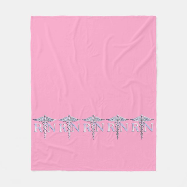 Eingetragene Krankenschwester RN Caduceus auf Pink Fleecedecke (Vorderseite)